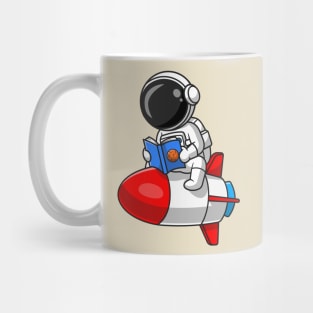 Cute Astronaut Reading Book on Rocket Cartoon Mug